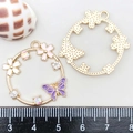 Pink cherry blossom and butterfly DIY alloy pendant with colorful rhinestones - Purple Enamel Wreath Butterfly (19002)