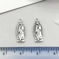 Antique silver Virgin Mary pendant charms in religious style with measurement scale - Radiant Virgin Mary Spacer Bead (14714)
