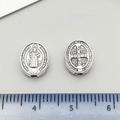 Antique silver St. Benedict oval charm beads for DIY religious jewelry making - St. Benedict Medal Oval Bead (14716)