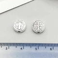 Saint Benedict antique silver alloy charm bead for DIY necklaces, 10mm diameter - St. Benedict Medal Round Bead (14717)