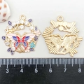 Pink and blue enamel butterfly pendant in alloy with rhinestones, 3.5cm charm - Pink-Purple Enamel Rhinestone Butterfly Wreath (19613)