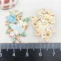 Colorful butterfly and blue flower wreath pendant charm with gold metal base - Blue Enamel Branch Butterfly Flower (19624)