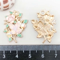Pink flower and purple butterfly gold pendant charms for DIY jewelry making - Pink Enamel Branch Butterfly Flower (19625)