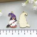 Detail of Halloween gnome enamel charms with purple wizard hat and gold alloy backing - Purple Halloween Gnome