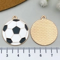 Detail of 22mm enamel football charm with gold trim and textured metal backing - Enamel Soccer Style (21718) / White