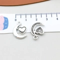 Silver moon and heart pendant charm with polished finish and measuring scale - Antique Silver Heart Moon (8007)