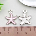 Starfish alloy pendants with pink enamel and silver textured finish for DIY jewelry - Starfish (21872) / 1 Piece (15x19mm) / Pink