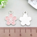 Pink enamel cherry blossom flower alloy charm for DIY jewelry with silver texture back - Cherry Blossom (21876) / 1 Piece (12x15mm) / Pink