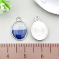 Blue and white gradient oval resin charm with silver metal base and glitter finish - Oval Pendant (21877) / 1 Piece (10x15mm) / Blue