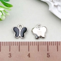 Silver and black butterfly charms with drip oil enamel finish for DIY jewelry making - Butterfly (21894) / 1 Piece (8x8mm) / Black