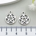 Macro detail of 20mm antique silver hollow pentagram star charms for jewelry making - Hollow Star Ring Style (12131)