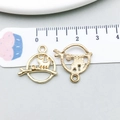 Macro shot of 1.8cm golden cat on branch alloy pendant for DIY jewelry making - Tree Branch Circle Cat Style (11591)