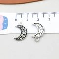 Pair of antique silver crescent moon charms with intricate hollow design for DIY jewelry - Antique Silver Hollow Moon (8764)