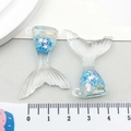 Resin mermaid tail pendant with blue and pink glitter stars and gold foil flakes - Blue Resin Mermaid Tail (18969)