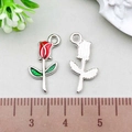 Colorful oil drip rose flower pendant with silver metal back for DIY jewelry making - Rose (21915) / 1 Piece (9x19mm) / Red