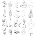 Set de 19 dijes de gato en aleación de plata para joyería DIY, incluye patas y gatos - Serie de Gatos de Plata (SN843)