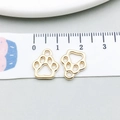Golden alloy cat paw pendants with measurement scale for DIY jewelry making - Hollow Cat Paw Style (18336)