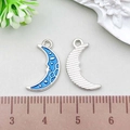 Blue enamel crescent moon pendant charm with star details for DIY jewelry making - Moon (21937) / 1 Piece/Pack (9x17mm) / Lake Blue