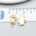 Golden lucky cat charm pendant with polished finish and top hanging ring for DIY jewelry - Lucky Hand Raising Cat Style (20633)