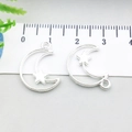 Silver alloy crescent moon and star pendant for DIY necklaces with 25mm height - Bright Silver Hollow Moon (20844)