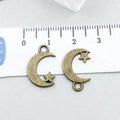 Antique bronze sun and moon pendant for DIY jewelry making with metric ruler size reference - Antique Bronze Moon Star (20856)