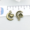 Antique bronze moon and heart alloy charms with integrated loops for DIY jewelry making - Antique Bronze Heart Moon (20858)