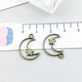 Antique bronze alloy crescent moon and star charms set for DIY jewelry making - Antique Bronze Hollow Moon (20860)