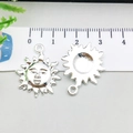 Silver retro sun face charm pendant for DIY jewelry making with loop 2.5cm - Bright Silver Smiley Sun (20849)