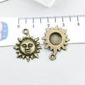 Antique bronze sun charms for DIY earrings with face design and gemstone base setting - Antique Bronze Smiley Sun (20866)