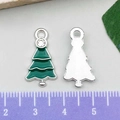 Ciondolo albero di Natale in lega d'argento con smalto verde per creazione gioielli - 11x21mm / Albero di Natale in Smalto Verde