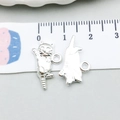 Silver cat pendant charm for DIY jewelry with 18mm height measurement on scale - Bright Silver Hand Raising Cat (20642)