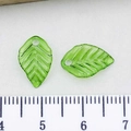 Close-up of green transparent leaf charms with veins and size scale measurement - Dark Green Acrylic Leaf (22158)