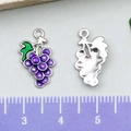 Ciondolo a forma di uva in smalto viola e verde con lega d'argento per gioielli fai-da-te - 10x17mm / Uva Smalto Viola