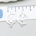 Silver alloy cat and moon charm pendant for DIY jewelry making shown with metric ruler - Bright Silver Moon Cat (20648)