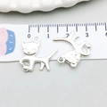 Silver cat playing with yarn ball pendant for DIY necklaces and bracelet crafts - Bright Silver Playing Ball Cat (20649)