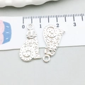 Silver alloy cat charm pendants featuring filigree swirl patterns and ring attachments - Bright Silver Circle Cat (20653)