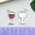 Ciondolo calice vino in smalto argento per gioielli DIY con righello di misura - 9x19mm / Calice da Vino in Smalto Rosso