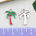 Ciondolo a forma di palma tropicale in smalto verde e argento per gioielli DIY - 12x18mm / Palma Smalto Verde