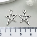 Antique silver star charms for jewelry making with size scale and floral decoration - Hollow Star Pendant (12135)