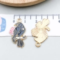 Black enamel crow alloy pendant with pink flower and moon details for jewelry making - Black Enamel Flower Raven (16646)
