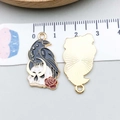 Enamel black crow on skull pendant with 3.5cm measurement on gold metal back - Black Enamel Skull Raven (16648)