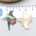 Black enamel crow and rose pendant with Solitude banner for DIY jewelry making - Black Enamel Flower Raven (18110)