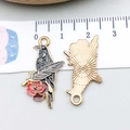 Enamel crow pendant with witch hat and red rose for DIY Halloween jewelry making - Black Enamel Flower Raven (18112)