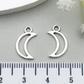 Set of two antique silver crescent moon charms for DIY jewelry making with top ring loops - Hollow Crescent Style (21505)