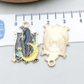 Black enamel crow and yellow crescent moon alloy charm pendant with size scale - Black Enamel Moon Raven (18113)