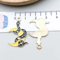 Enamel black snake on yellow moon pendant for DIY jewelry, 3.8cm metal charm in gold finish - Black Enamel Moon Snake (18169)