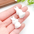 Macro shot of white flocked bunny pendants with silver metal loops for DIY jewelry - Rabbit (22933) / White