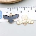 Golden owl and fan-shaped charms with black enamel finish for DIY jewelry making - Black Enamel Owl (19519)
