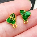 Green enamel Zongzi charm with gold bow for DIY necklaces and handmade bracelets - Green Enamel Rice Dumpling (22603)
