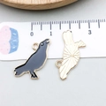 Black enamel crow pendant charms with golden metal back for jewelry making - Black Enamel Raven (19546)